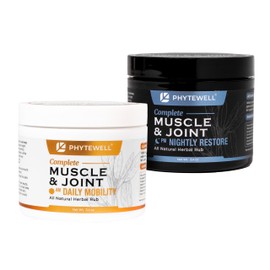 PHYTEWELL AM/PM Muscle & Joint Herbal Rub Bundle – AM for Daily Mobility, PM to Support Recovery & Evening Relaxation, All Day Relief-Natural Rubs-Long-Lasting, CO₂ Extracted, Non-Greasy Formula
