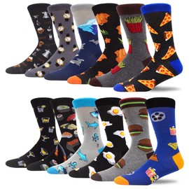 MAKABO Men's Fun Dress Socks Colorful Funny Novelty Casual Crew Socks Packs (Sock size: 10-13 | Shoe size: 6-12, 12 Pair - Sushi Pizza)