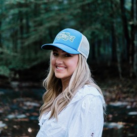 Field & Stream Men's Trucker, Bass Stamp/Blue/Ivory, 5 Panel