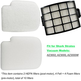 Dttery AZ3002 Filter Kit Replacement for Shark Stratos DuoClean PowerFins HairPro Powered Lift-Away Upright Vacuum Cleaner AZ3002 AZ3000 AZ3000W, 4 Foam, 4 Felt, 2 HEPA