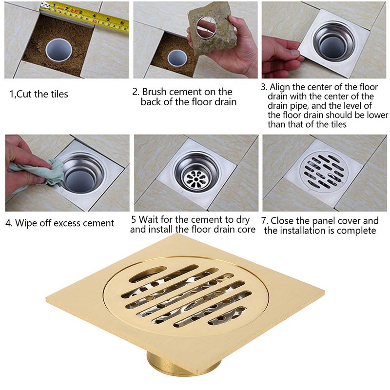 QANYEGN Gold Bathroom Drain, Copper Shower Floor Drain, Brass Shower