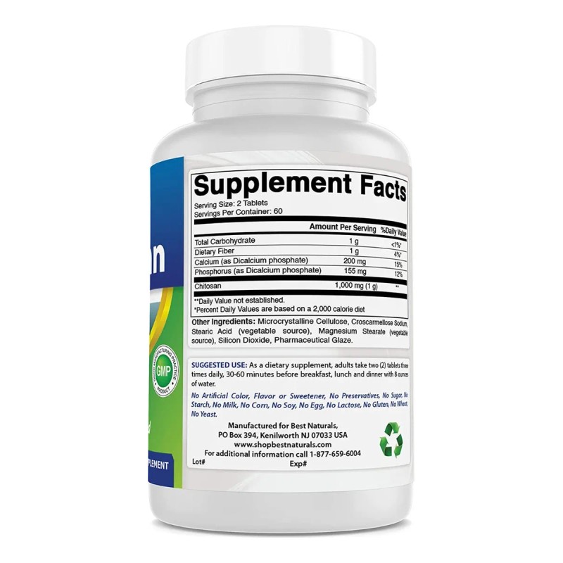 Suplemento Pérdida De Peso De Quitosano 500 Mg 120 Tabletas