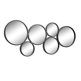 Stonebriar 37" Black Metal Multi Circle Wall Mirror with Attached Hangers, Decorative Modern Decor for the Living Room, Bedroom, Bathroom, Hallway, and Entryway