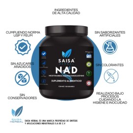 Nad+ 100 gramos puro | Suplemento Alimenticio | Sin Gluten Saisa Herbal | Antienvejecimiento Salud Celular, Energía Celular | Sabor Neutro