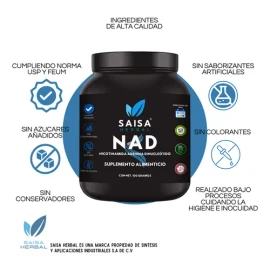 Nad+ 100 gramos puro | Suplemento Alimenticio | Sin Gluten Saisa Herbal | Antienvejecimiento Salud Celular, Energía Celular | Sabor Neutro