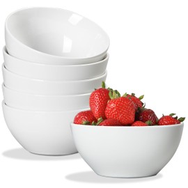 ONEMORE White Ceramic Bowls Set of 6, 24oz - Microwave & Dishwasher Safe Soup/Cereal Bowls - Single Salad Serving Bowl, Scratch-Resistance