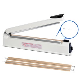 R-PACK Impulse Heat Sealer with Hot Cutting Wire, Heavy-Duty Bag Sealing & Cutting Machine, 2 Extra Replacements (White, 16-Inch)