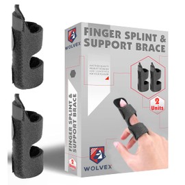 Wolvex 2pcs Finger Splints – Finger Support Brace – Trigger Finger Splint – Finger Straightener Finger Stabilizer and Finger Support with Adjustable Strap for Fixing (Black)