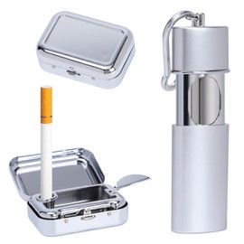 Pocket Ashtray, Odour-Proof Travel with Hook, Mini Pocket Ashtray Odour-Proof for Smokers, Portable Travel Ashtray for On the Go, Heat-Resistant Mobile 2 Pack (Silver + Silver)
