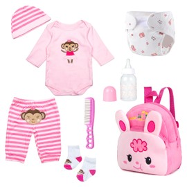 8 Pieces Reborn Doll Clothes Pink Accessories Set with Backpack for 17-22 inch Reborn Baby Doll Girl Clothing Kids Caring Set