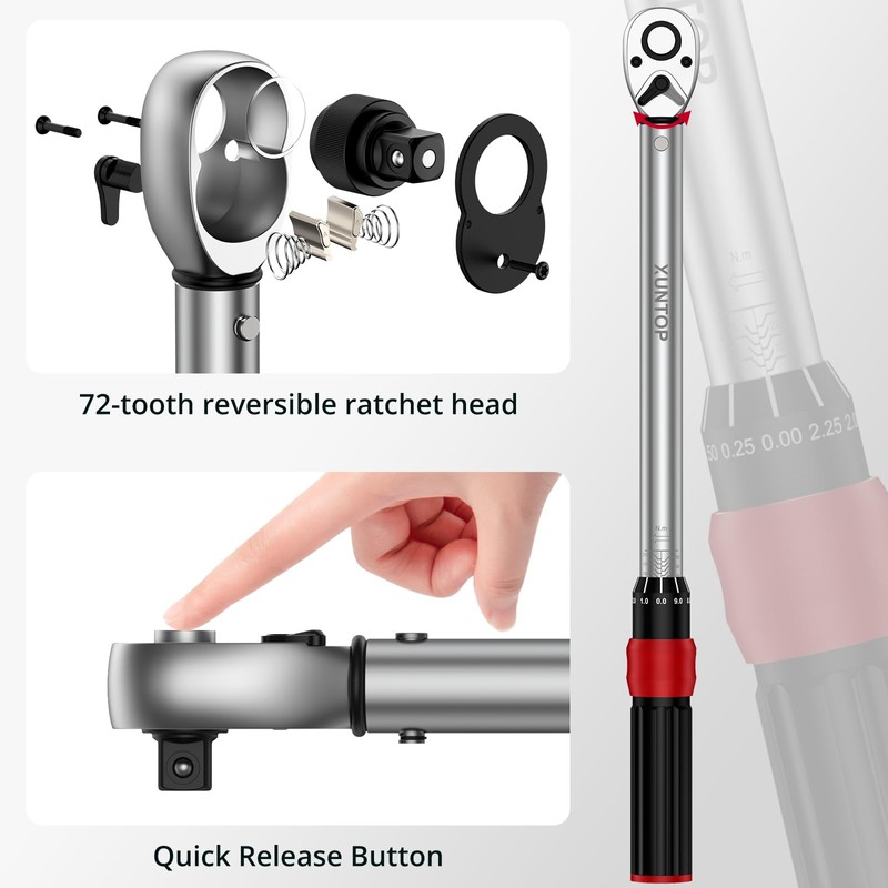 XUNTOP Torque Wrench 1/4 3/8 1/2 inch 3 PCS Drive