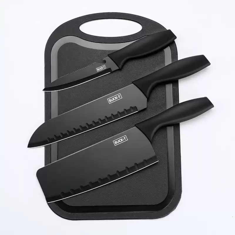 7-Piece Black Knife Set with Stand，Professional Kitchen Knife Set with