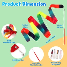 Castaroud 15 Pack Dance Ribbons, Kids' Gymnastics Ribbon Wands, Rainbow Party Favors Loot Bag Fillers for Kids, Rhythmic Gymnastics Ballerina Birthday Party Decoration, Twirling Ribbons for Girls