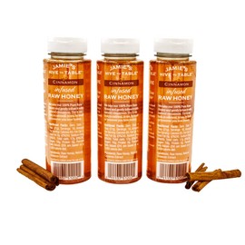 Jamie's Hive to Table- Cinnamon Raw Honey, 100% Pure Local Hive Honey, Flavored Honey in (3) 12-oz. Honey Squeeze Bottle -Infused Honey Set
