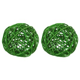 sourcing map 2 Pcs Wicker Rattan Balls 3 Inch Rattan Decorative Balls Vase Fillers for Wedding Party Centerpiece Bowls Home Decoration Green