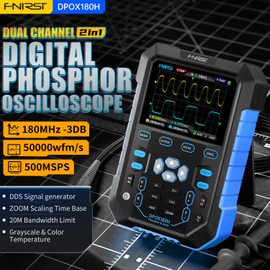 FNIRSI DPOX180H 2 Channels Digital Phosphor Oscilloscope, 2 in 1 Handheld Oscilloscope DDS Signal Generator, 180Mhz Bandwidth 500MSa/s Sampling Rate, Innovative Digital Trigger System