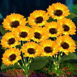yulloyello 2 Pack with 12 Solar Sunflower Garden Lights Warm White LED Outdoor Decorative Stake Lights for Yard, Patio, Lawn, Pathway, IP65 Waterproof, Ideal Gift for Women, Mom, Grandma, Friends