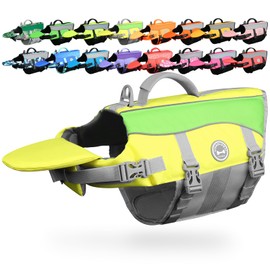 VIVAGLORY Front Float Dog Life Vest, Dog Life Jacket for Swimming & Boating, Swimming Vest with Chin Float & Handle, Ripstop & Buoyancy for Puppy Doggy, M, Yellow Grey
