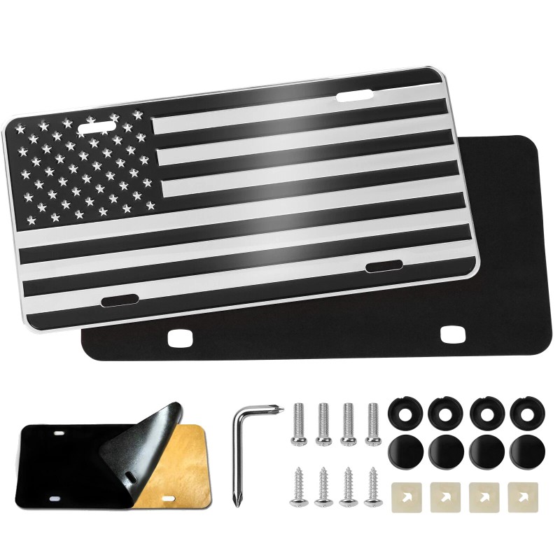 VEHITO American Flag License Plate, Black Front Flag License Plates