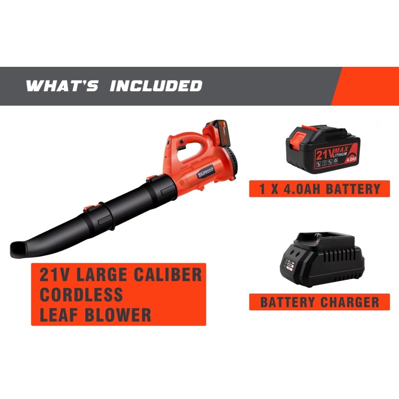 Blütezeit Cordless Leaf Blower Electric 4.0Ah Battery Power for Lawn