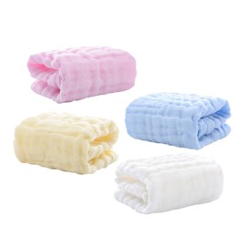 minkissy 4pcs Multi Layer Cotton Washcloths Soft Hand Towels for Newborns Gentle Burping Saliva Towels Machine Washable for Boys Yellow White