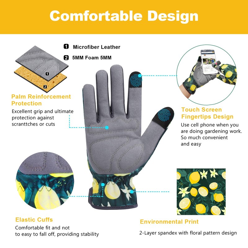 KDK Gardening Gloves for Women, Flexible Breathable Garden Gloves, Leather