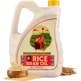 Gourmanity Rice Bran Oil, Bulk 1.32 Gallon Easy Pour Bottle, Heart Healthy Oil Made From 100% Pure Rice Bran, Perfect for Cooking, Frying & Skincare, Non GMO, Halal, Kosher (169 fl oz/1.32 gal)