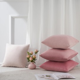 Topfinel Set of 4 Cushion Covers, 50 x 50 cm, Pink Velvet Cushion Covers, Sofa Cushion, Decorative Cushion Cover, Decoration for Sofa, Bedroom, Living Room, Balcony, Soft Colour Gradient