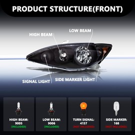 Aosky Headlight Assembly Fits for 2005 2006 Toyota Camry SE LE XLE Replacement Front Light Headlamp Passenger Side with Bulbs