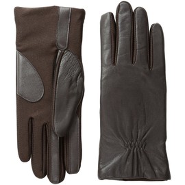 isotoner Women's Stretch Leather Gloves Fleece Lined with Smart Touch Technology, Brown, Large/X-Large