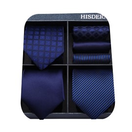 HISDERN Men Ties Set 3 PCS Classic Woven Necktie with Handkerchief present Set Elegant Silk Ties and Pocket Square Tie Collection