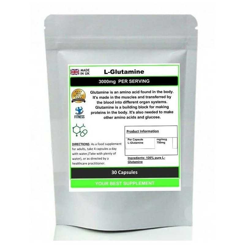L Glutamine Capsules 750mg Amino Acids Pure HIGH Absorbent 30
