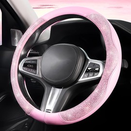 Bling Pink Diamond Car Steering Wheel Cover,14.5-15 Inch Universal Microfiber Leather Covers Breathable Anti-Slip Odorless Steering Wheels Accessories for Women (Pink Diamond)