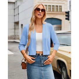 GRACE KARIN Women's Plus Size Cardigan Sweaters 3/4 Sleeve Shurg for Dresses Light Blue 2XL