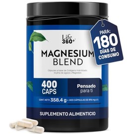 LIFE 360 Magnesium Blend  Óxido, Glicinato, Gluconato y Citrato 400 caps                                                                              