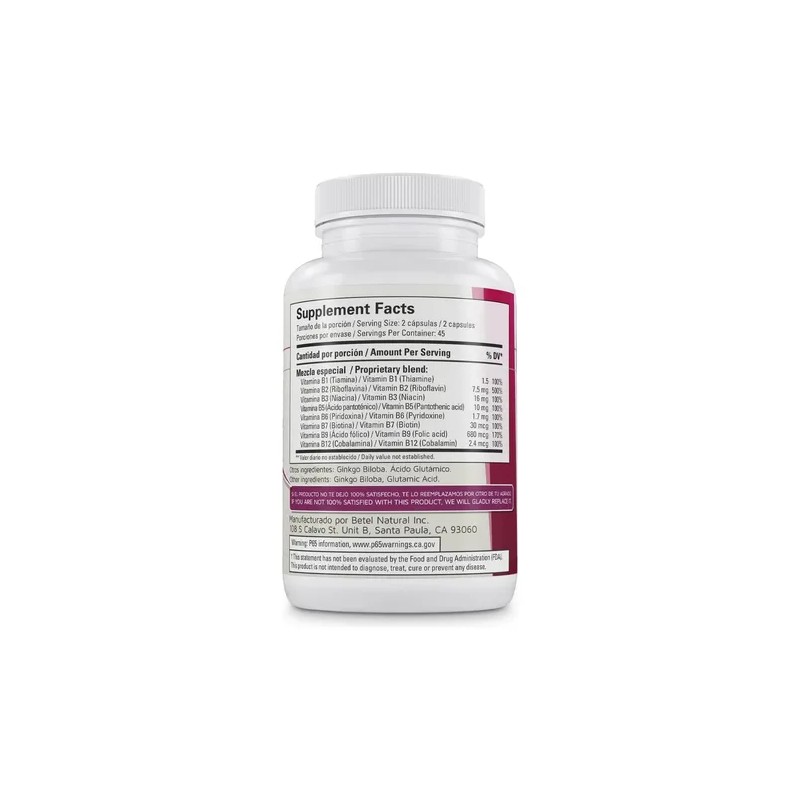 Complejo B con Ginkgo Biloba Betel Natural de 90 Cápsulas