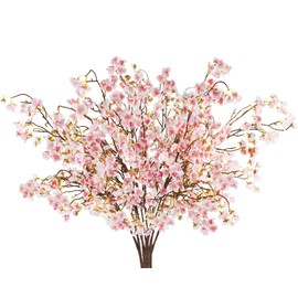 Dehoxara 12 Pcs Artificial Cherry Blossom Flowers 40" Faux Silk Cherry Blossom Stems Fake Real Touch Peach Branches for Wedding Home Garden Japanese Decor White Pink