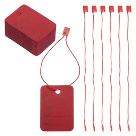 MECCANIXITY Price Tags Hang Tag Writable Labels Display Label, 2 x 1.4 Inch Red Tagging for Clothing Homemade Pricing with Nylon String 150 Pcs