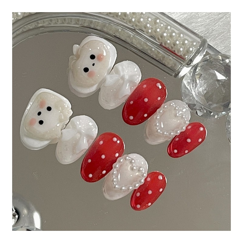 (3+1) Red Apple Handmade Nail Tips - Round / (3+1)