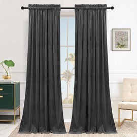 SMILETIME Dark Grey 84in Long Velvet Curtains with Rod Pocket Thermal Insulated Soft Privacy Light-Filtering Velvet Drapes for Bedroom and Living Room, Set of 2 Panels, 52 x 84 Inches Long