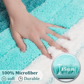 PiccoCasa 50 x 80cm Bath Mat Non Slip, Turquoise Bath Mats for Bathroom Floor and Tub, Extra Soft & Water Absorbent Bathroom Mat, Microfiber Striped Bathroom Rug Machine Wash and Dry