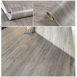 Self Adhesive Vinyl Film Retro Wood Look Furniture Sticker Paper Wallpaper for Kitchen Cabinets Shelves Cupboard Table Desk Countertop Walls Furniture Crafts Removable Waterproof 40CMX2.5M (Grey Oak)
