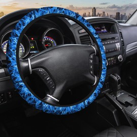 SISROW Blue Fire Universal Steering Wheel Cover Cool Flame Car Wheel Cover 15 Inch Steering Wheel Cover Car Steering Wheel Protective Cover Steering Wheel Cover with Grip