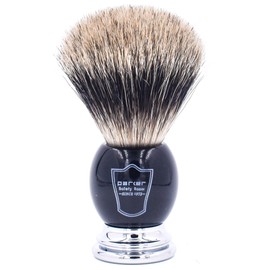 Parker Safety Razor, Premium 3 Band Pure Badger Shaving Brush with Stand Included - Packaged in a Gift Box - Generate a Thick & Luxurious Lather with Your Favorite Shave Soap - Black & Chrome Handle