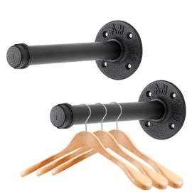 Home Expert 6 Inch Black Industrial Pipe Floating Clothing Rack Wall Mounted, Heavy Duty Garment Rack for Hanging Clothes, Multi-purpose Hanging Rod for Closet Storage, 2 Pack