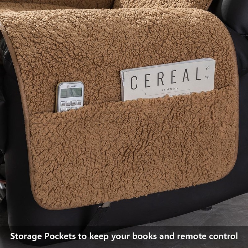 STONECREST Recliner Chair Cover, Sherpa Slipcover, Stay in Place (Cholate,