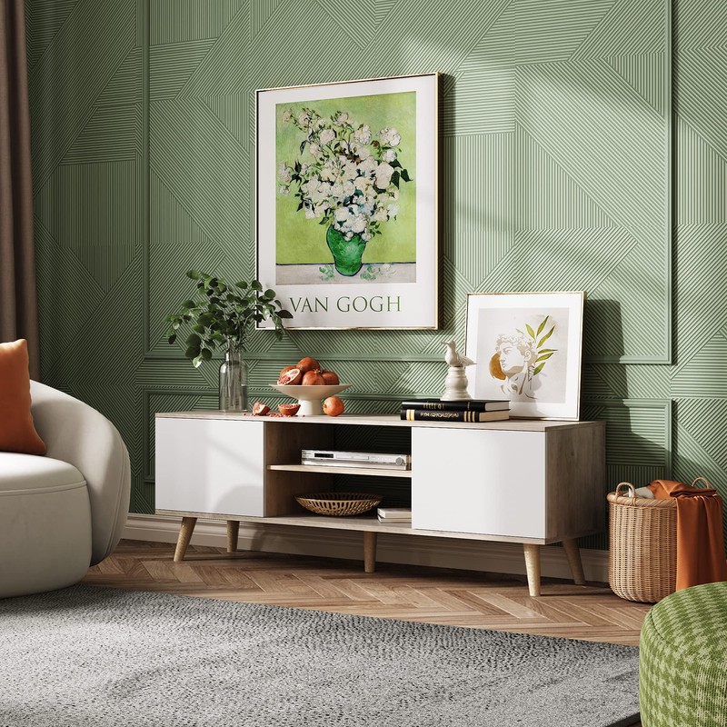WLIVE TV Stand for 55 60 inch TV, Boho Entertainment