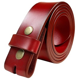 Replacement Belt Strap Genuine Leather Plain Casual Belt Strap with Snaps 1-1/2"(38mm) Wide (Red, 36)