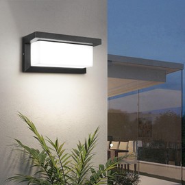 JSXing - Lámpara de pared, LED 18W 3300Lm Negro Mate Luces de Porche y Patio, Lámparas de Exterior de Aluminio Montaje en Pared IP65 Impermeable para Comedor Patio (Luz Blanca-5000K)