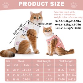 Hengrongshen Pack of 2 Cat Bodysuit After Surgery Castration Cat, Anti-Leaking & Breathable Mesh Surgery Body Cat for Castration Body Cat, Spay Abdominal Wounds Female (L)